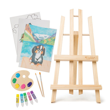 Art set wil easel, artboards, paint palette, 2 paint brushes and 5 pretend paint tubes for 18" dolls