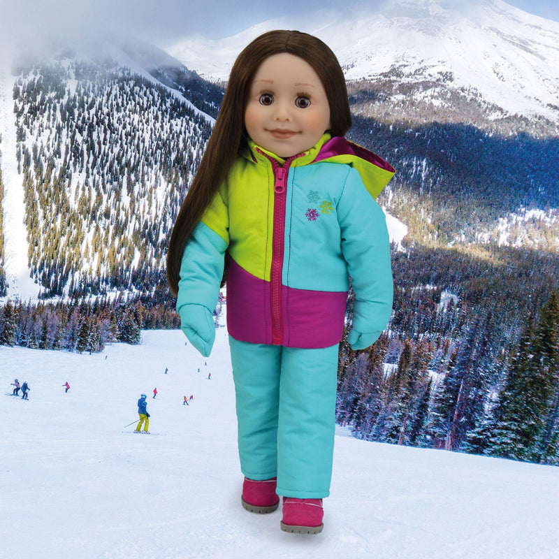 Banff Big 3 snowsuit and boots on 18 inch Canadian Girl doll