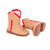 Western riding boots in brown with pink trim that come with the Canadian Girl doll Brianne