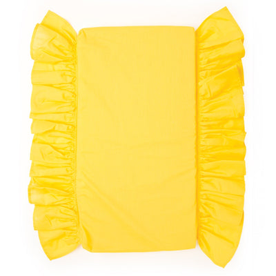 Sunshine bedding includes a bottom sheet with ruffle.  For 18 inch dolls.