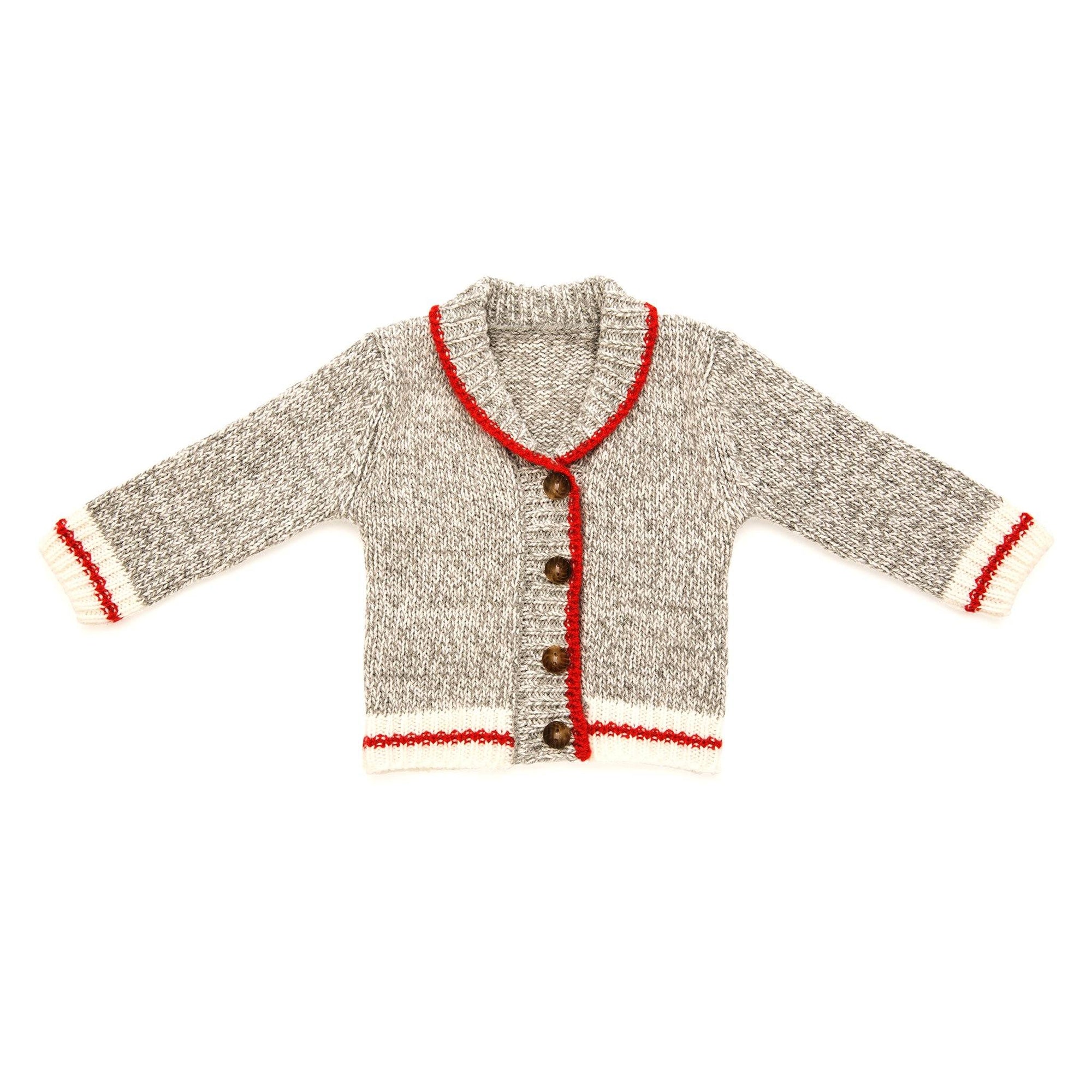 Beautiful Canadian style cardigan sweater in grey and red for 18 inch dolls
