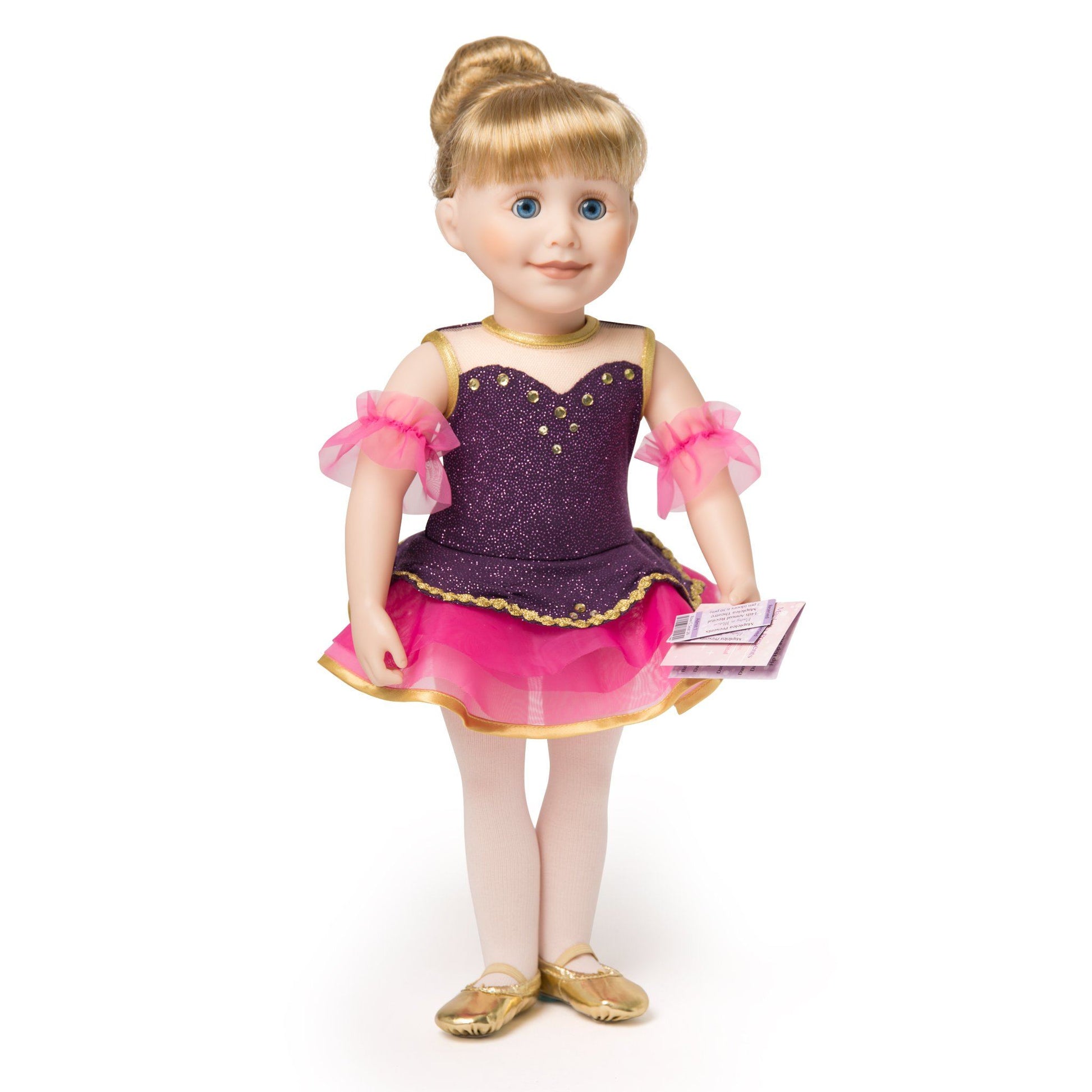 18-inch doll dressed in ballet outfit with ballet slippers