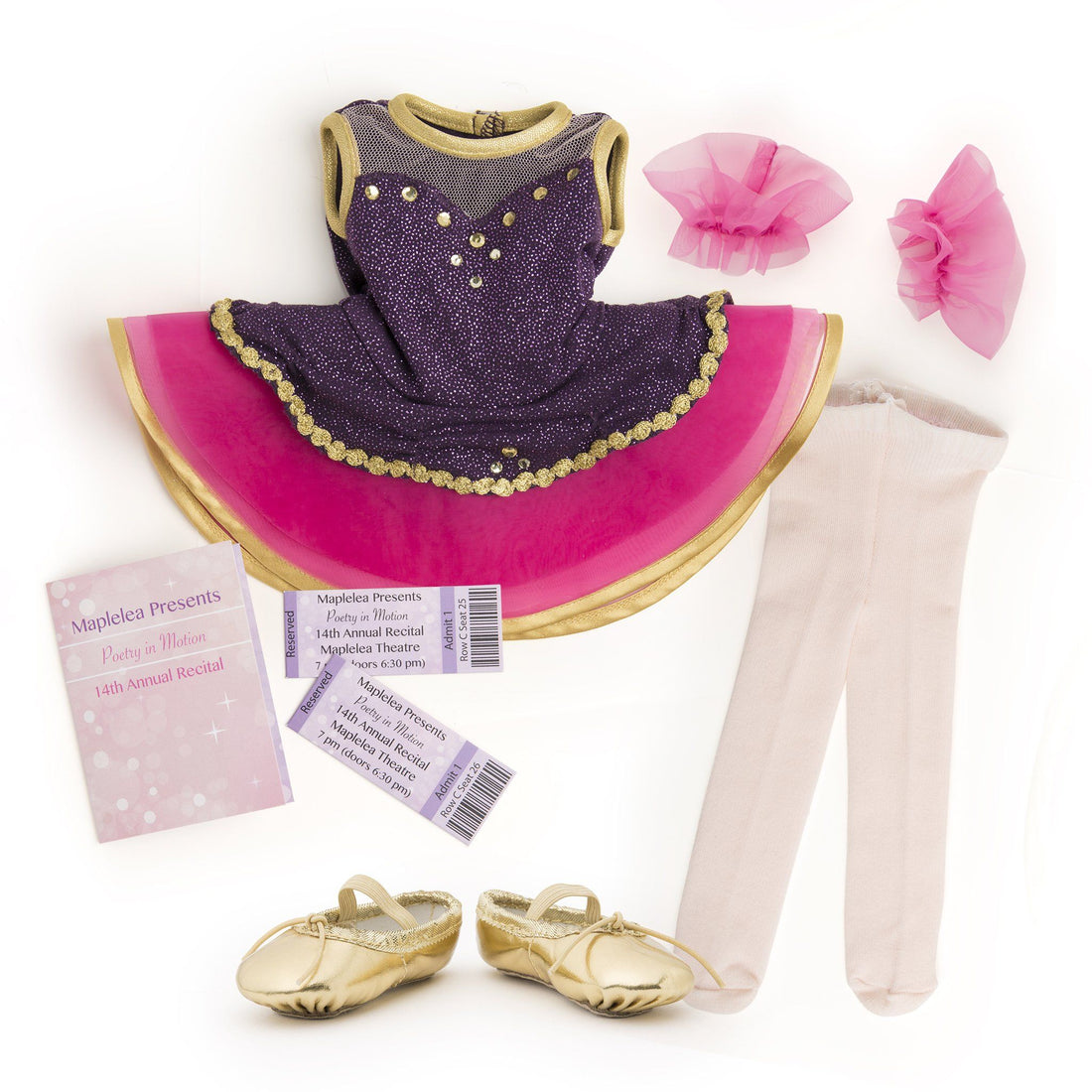 18-inch doll dressed in ballet outfit with ballet slippers