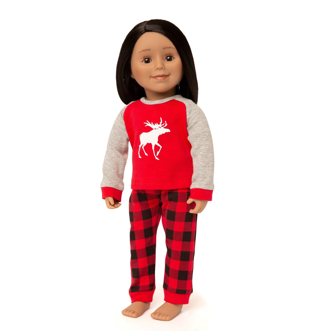 18 inch doll wearing Canadian moose pajamas from Maplelea