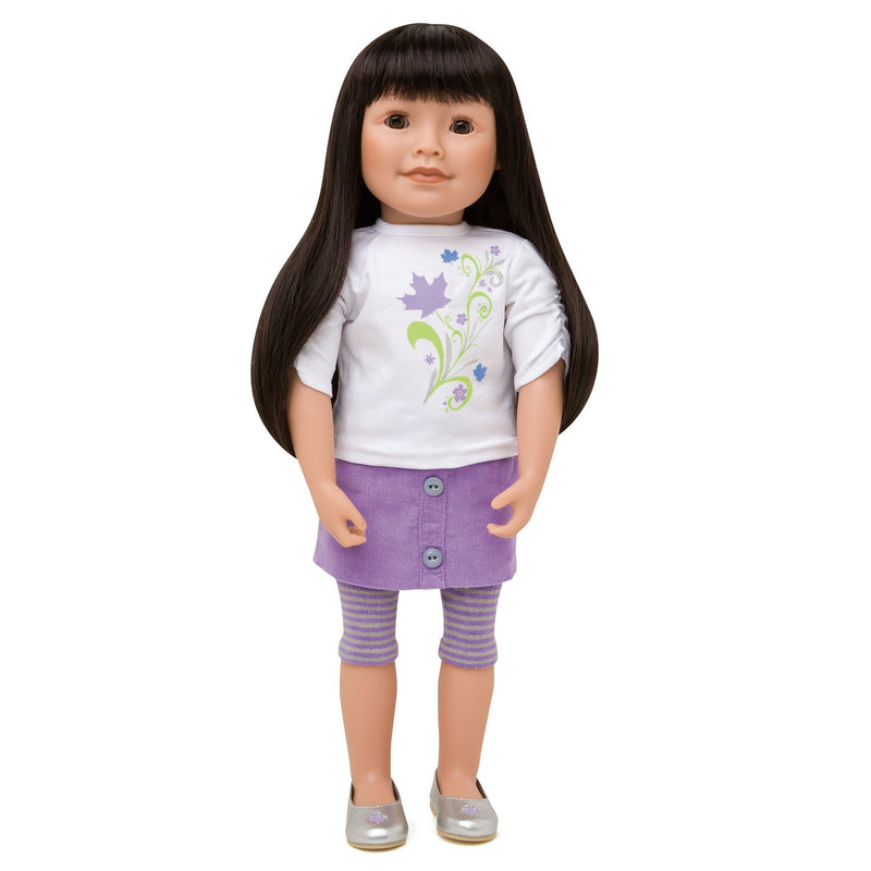 KMF9 Maplelea Friend 18 inch doll with long dark brown hair with bangs, medium-light skin, brown almond-shaped eyes
