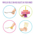 Maplelea dolls can hold objects in their hands like the fork, server, drink and cake stand.