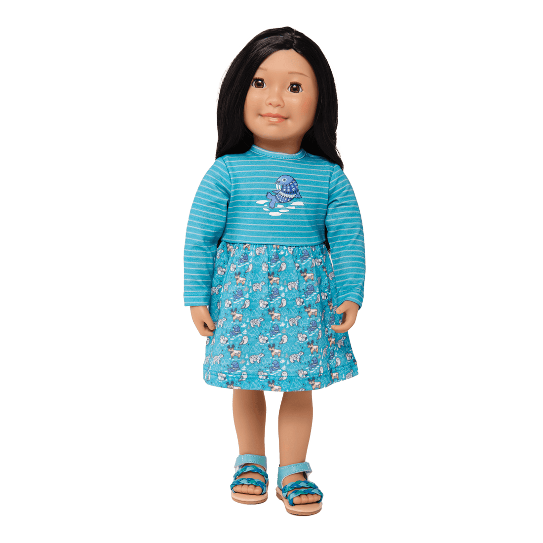 cute braided sandals for 18-inch dolls in aqua and teal