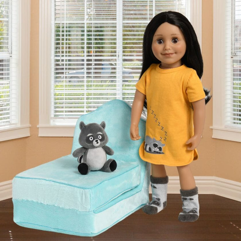 Toronto doll Alexi with Rascally Raccoon nightshirt with raccoon toy