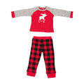 image of 2-piece doll red grey and black moose pajamas with moose design on the front.