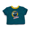 green blue yellow striped ringer tee with float plane northern aviation for 18 inch dolls