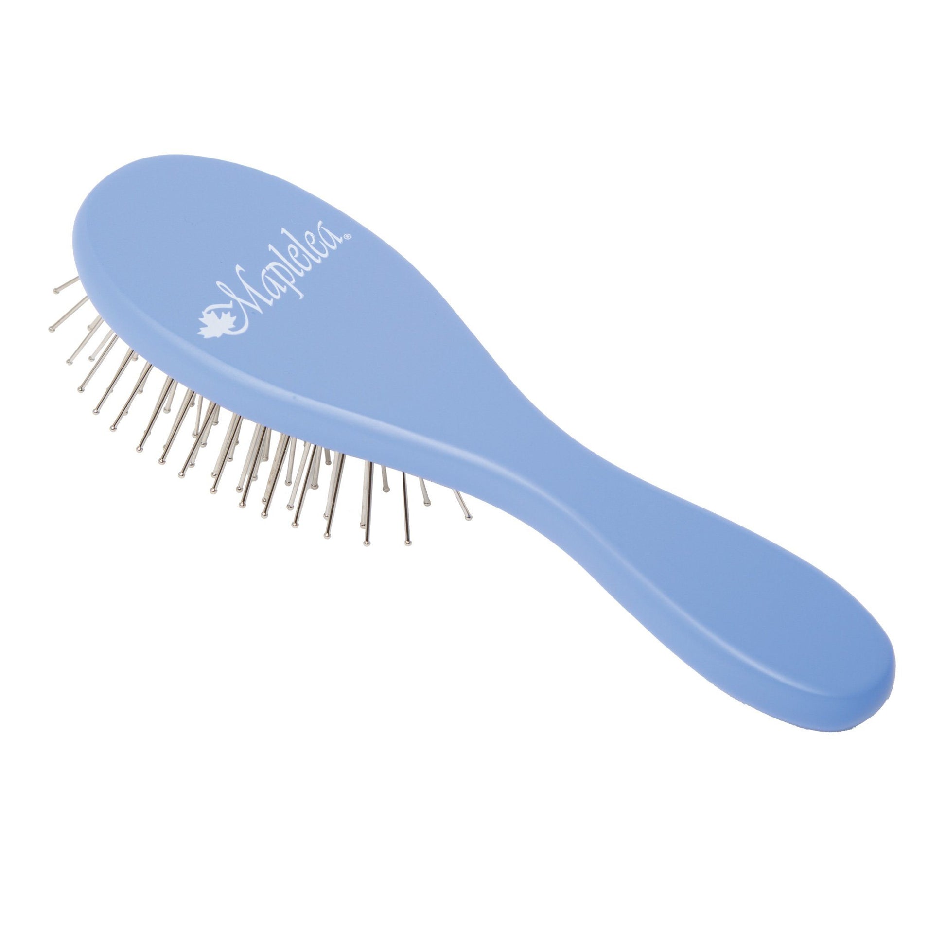 back of maplelea metal-bristle hair brush for all 18-inch dolls.