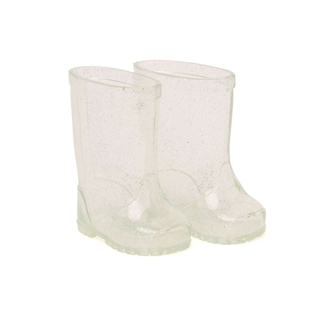 Clear sparkly rain boots fit all 18 inch dolls.