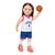 slam dunk reversible white and blue basketball jersey, blue shorts, white socks, fuchsia headband, basketball, silver and orange running shoes fits all 18 inch dolls. 