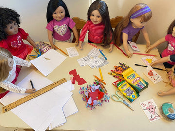 Maplelea dolls making valentines cards