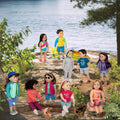 Maplelea summer camp collection for 18-inch dolls including swimwear and hiking outfits.