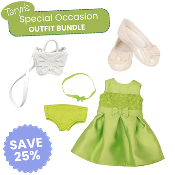 Taryn’s Butterfly Dress, Shoes & Purse Bundle for 18-Inch Dolls