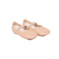A pair of light peach-pink ballet flats with elastic straps, shown on a plain white background.