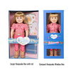 Brianne doll is shown in two different sizes of keepsake box, the larger  box with lid and the compact window box.