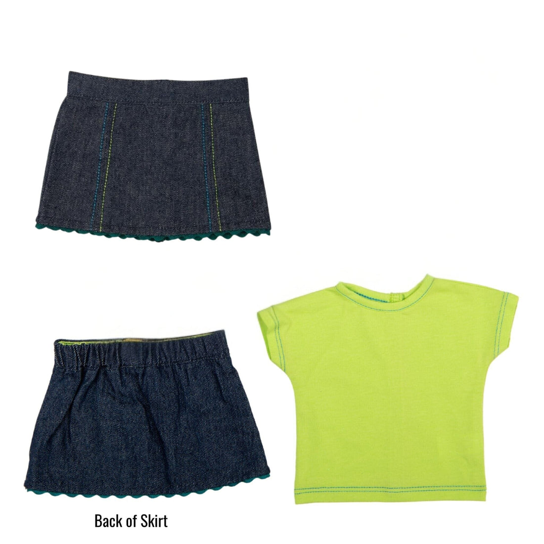 XKC20 T-shirt vert et jupe en jean