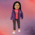 Alexi Maplelea doll wearing Robotics outfit with sparkly peach runners. 