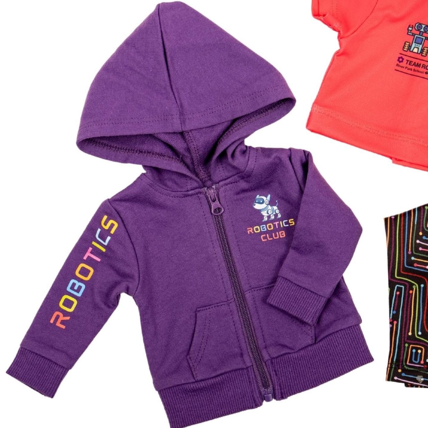 KA36 Robotics Competion 18" doll Maplelea outfit with colourful hoodie t-shirt and leggings