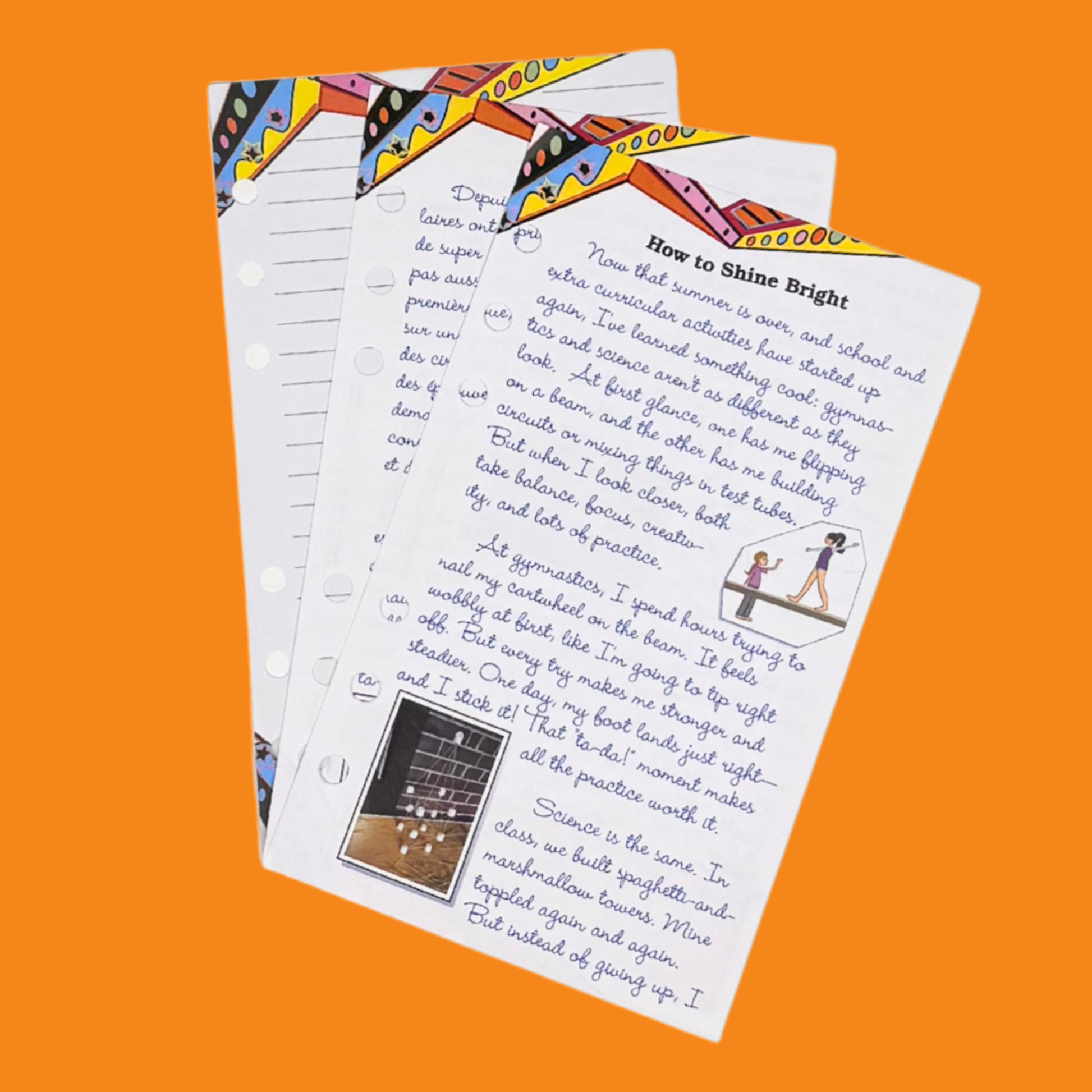 Shine bright gymnastics outfit journal pages.