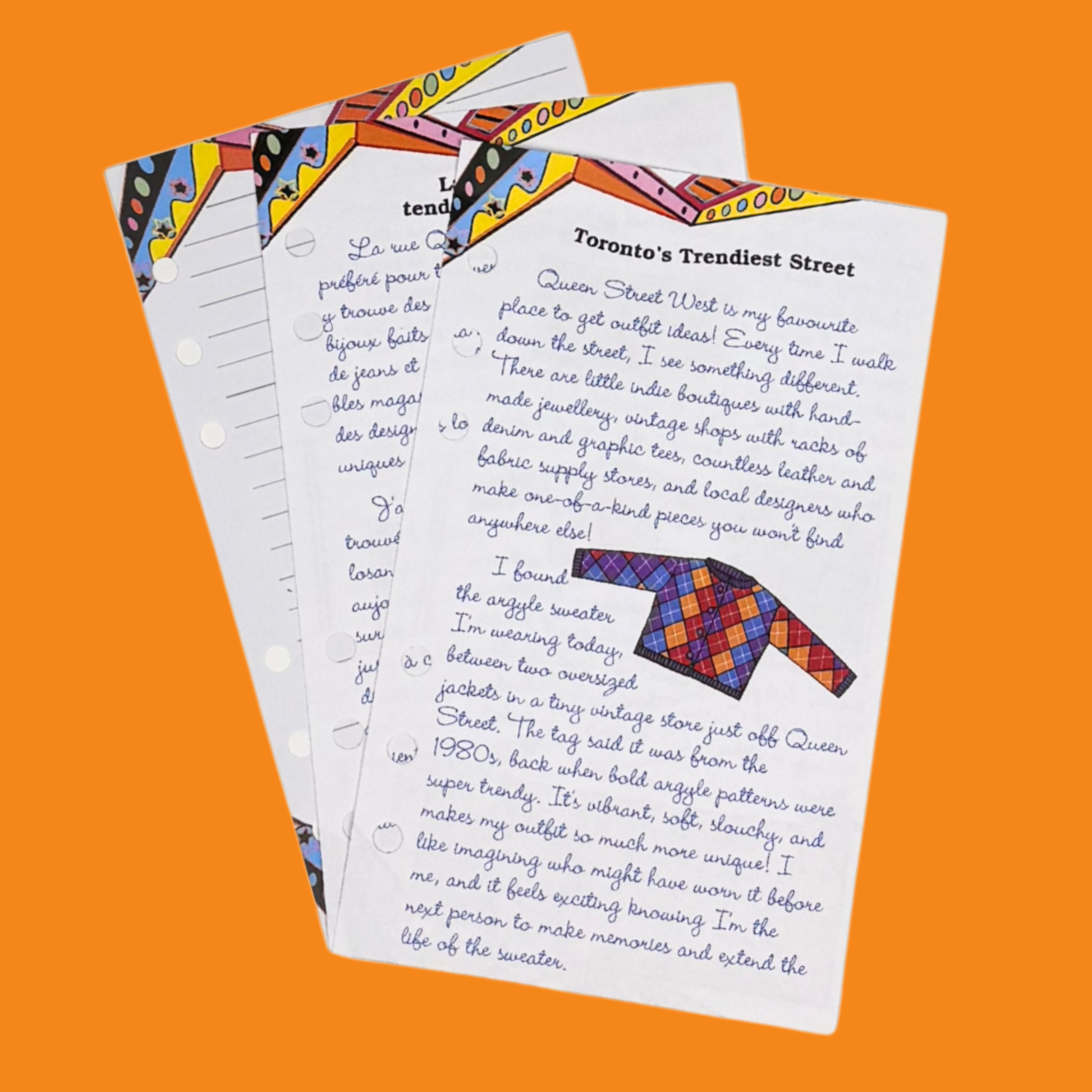 Argyle sweater set journal pages for 18-inch doll.