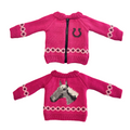 briannes pink knitted cardigan with horse design. For 18-inch dolls.