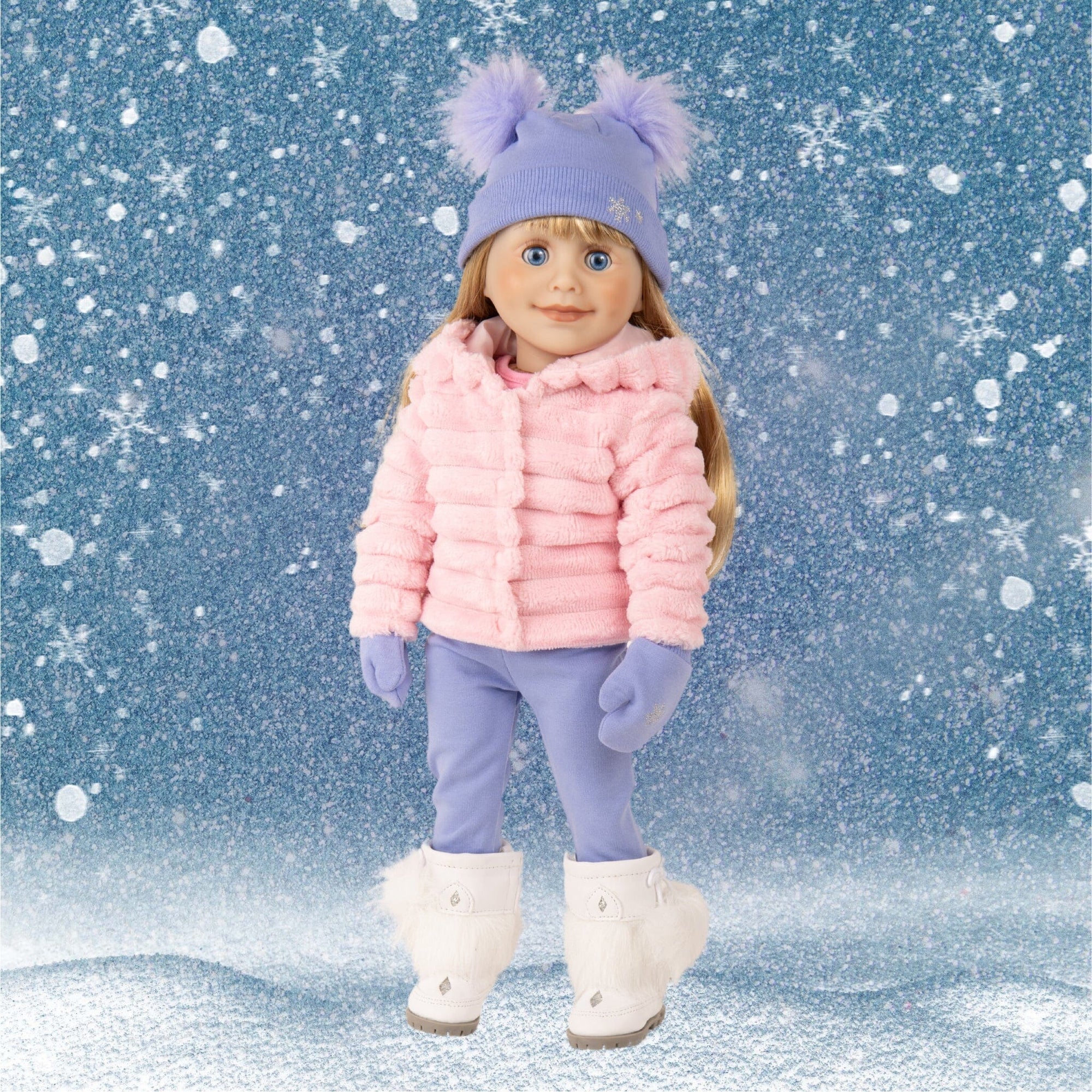 KB44-Prairie Plush Jacket Set on Maplelea Brianne doll-fluffy Winter White Snow Boots cute