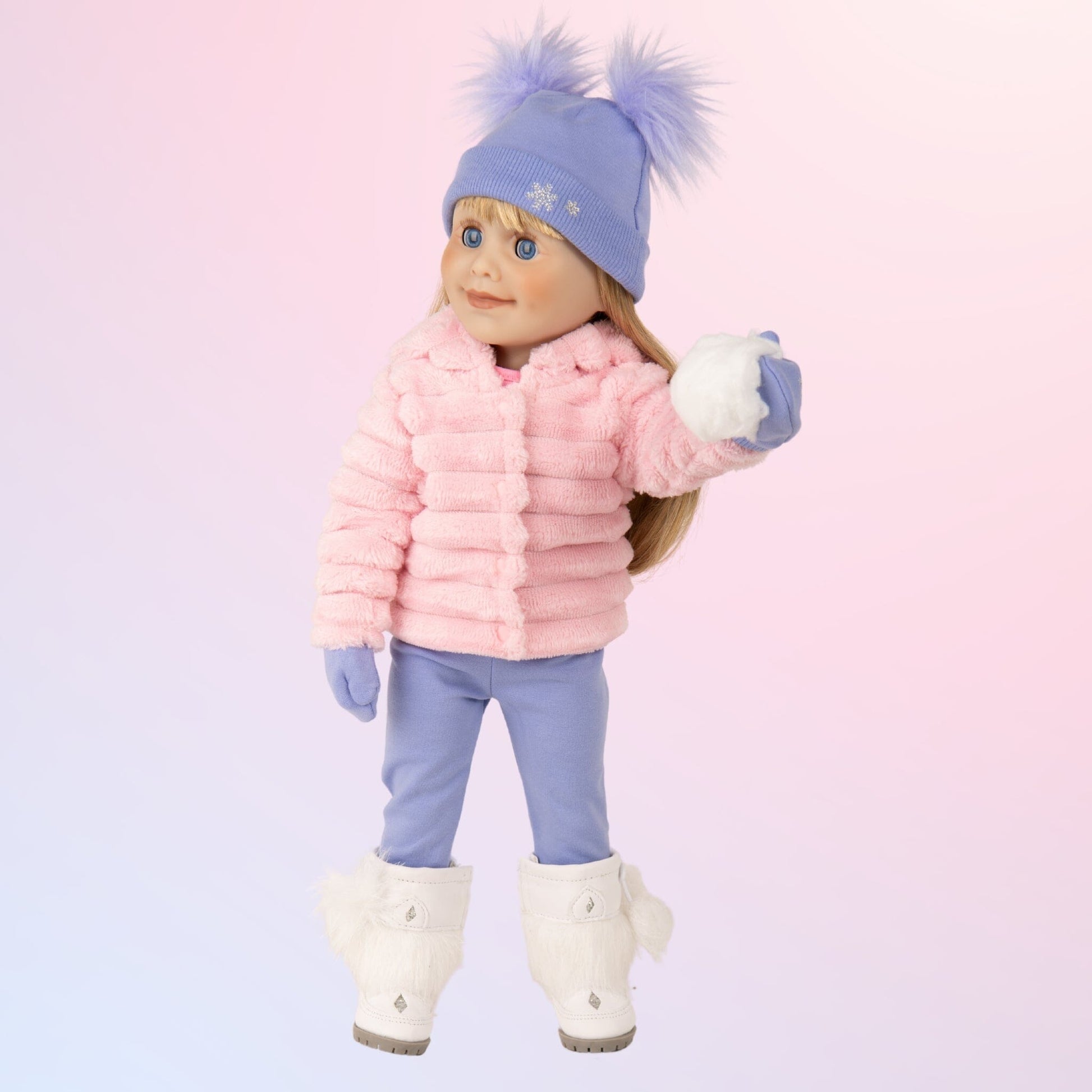 KB44-Prairie Plush Jacket Set on Maplelea Brianne doll-fluffy Winter White Snow Boots cute hat mitts