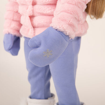 KB44-Prairie Plush Jacket Set on Maplelea Brianne 18" doll- cute lavender lilac mitts with snowflake