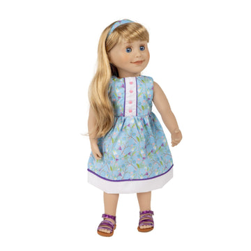    KB57 Prairie Crocus Dress and KM16 Criss Cross sandals on 18 Brianne doll