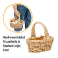 Hand-woven basket held by 18-inch doll for collecting eggs from her chickens