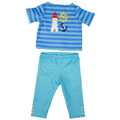 18-inch doll blue striped shirt and pants set with lighthouse and anchor design.