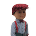 maplelea boy doll wearing rural roots buffalo plaid hat and plaid bow tie.