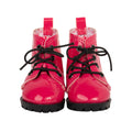 KM148 Lace-up boots fit all 18-inch dolls with pink polka dot lining by Maplelea 