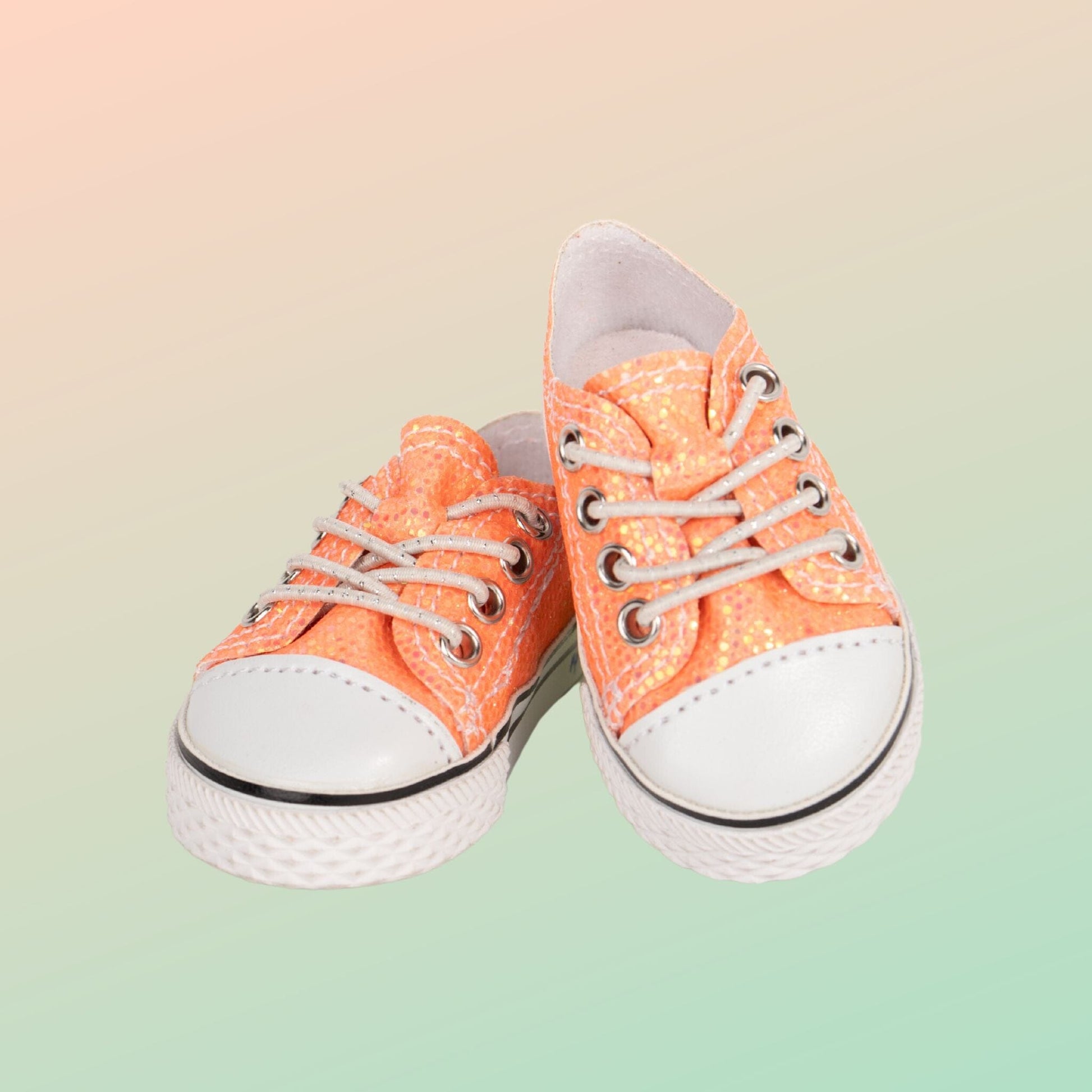 KM152 Peachy Keen Runners sparkly footwear for all 18"dolls like Maplelea.