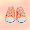 Sparkly peach runners by Maplelea for 18-inch dolls wih stretchy laces.