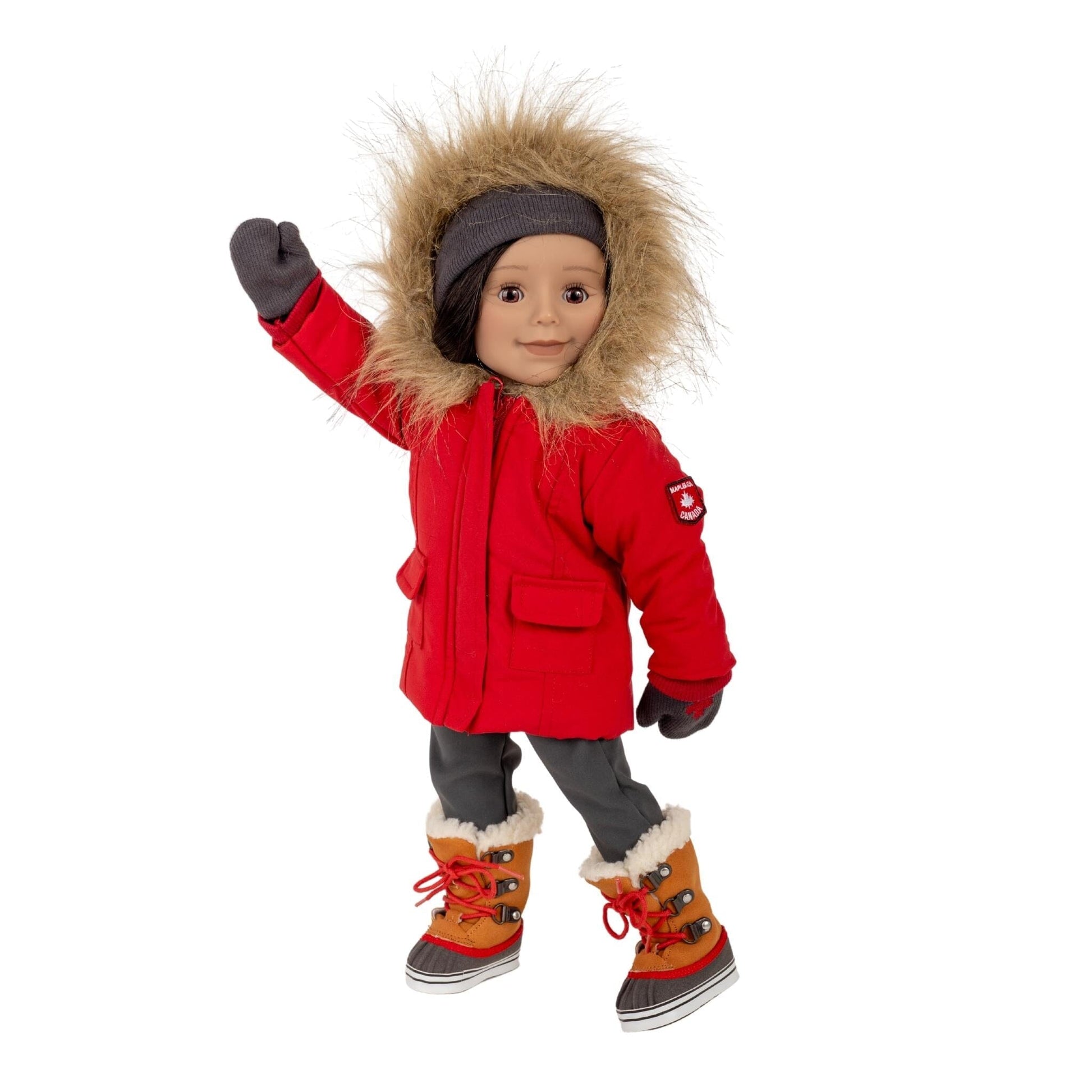 Girl doll in Canadian red parka winter coat