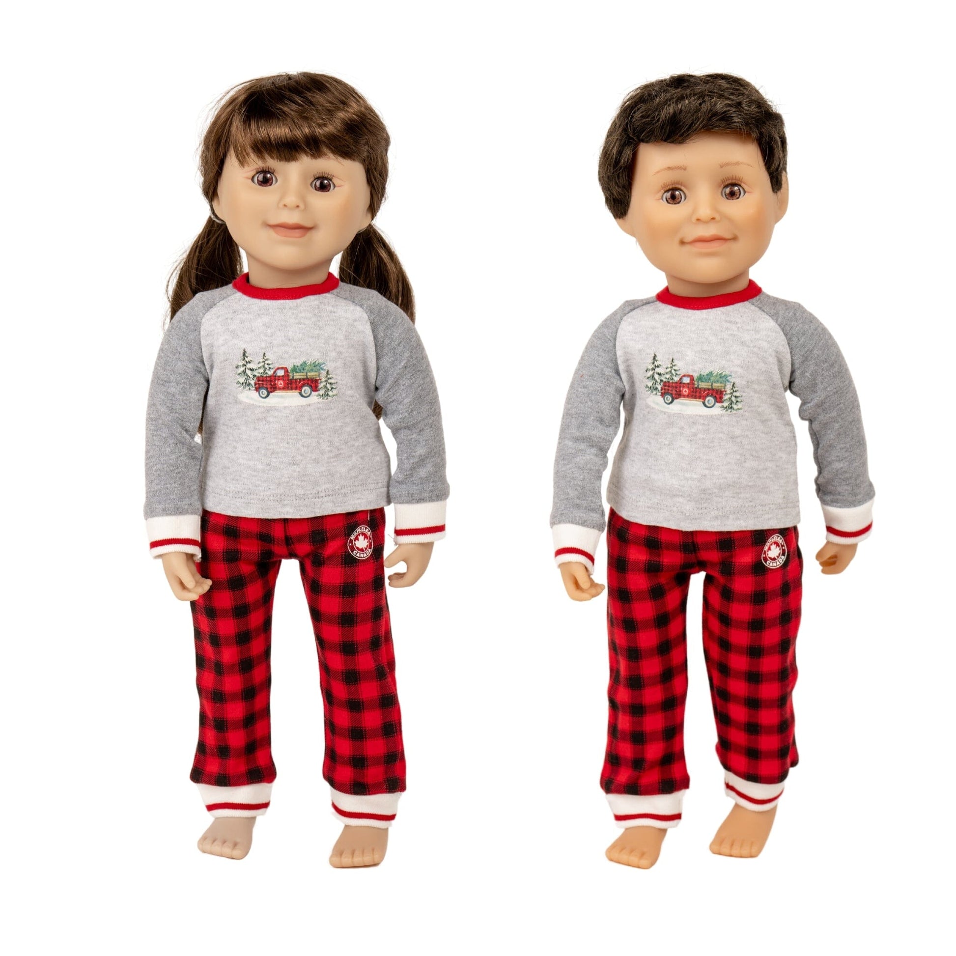 KM172 Festive Farm Truck pjs on Maplelea boy and girl doll