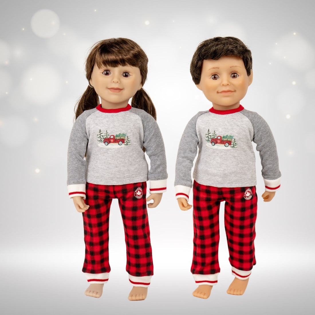 KM172 Festive Farm Truck pjs on Maplelea boy and girl doll