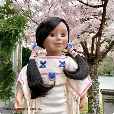 Cute-Maplelea-girl-doll-indigenous-Dress-fringed-cape-hair-decorations
