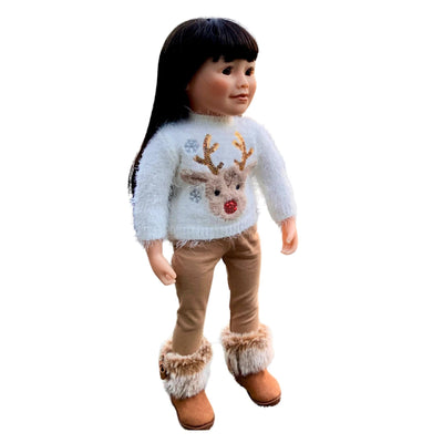 My Dear Reindeer Outfit: Sweater, Leggings & Ornament for 18-inch Doll