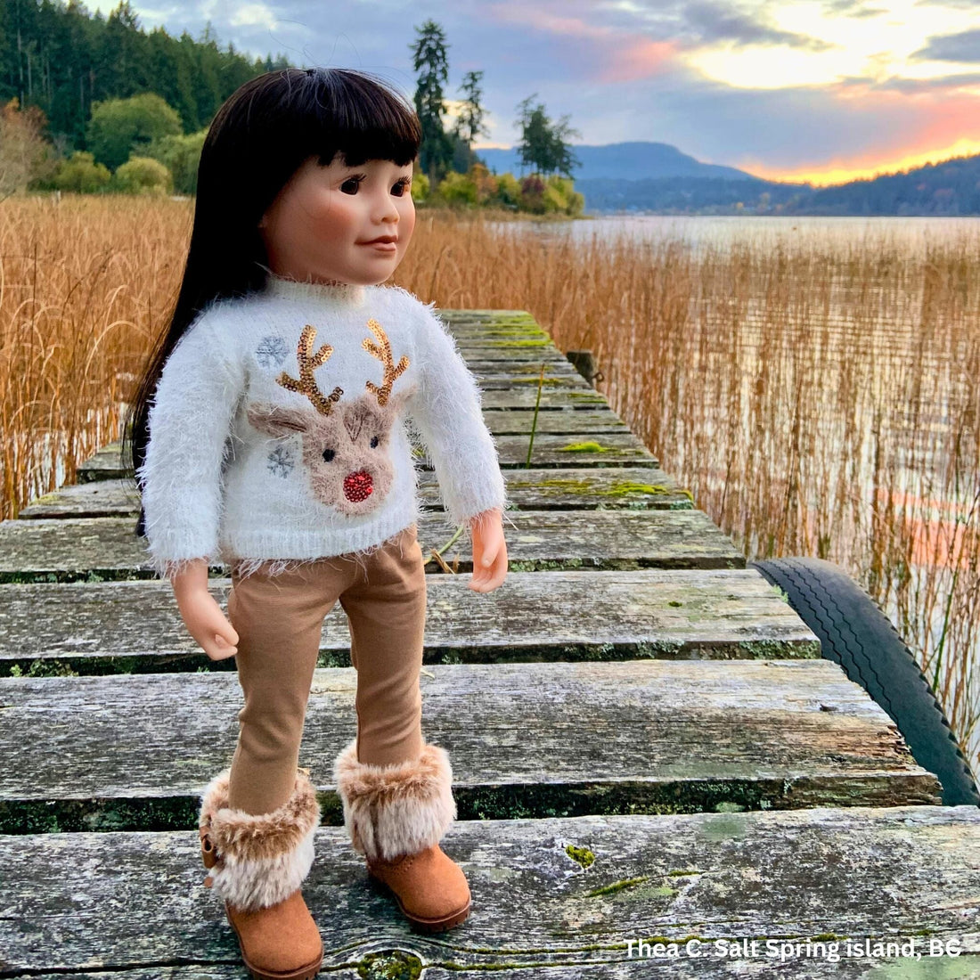 festive outfit on 18 inch Canadian doll