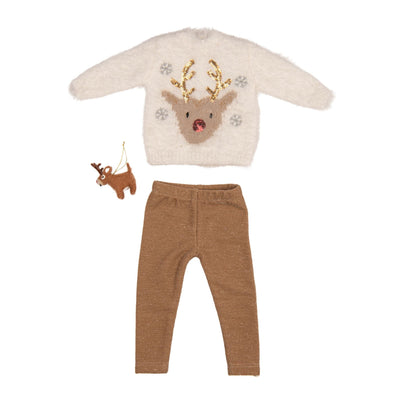 My Dear Reindeer Outfit: Sweater, Leggings & Ornament for 18-inch Doll