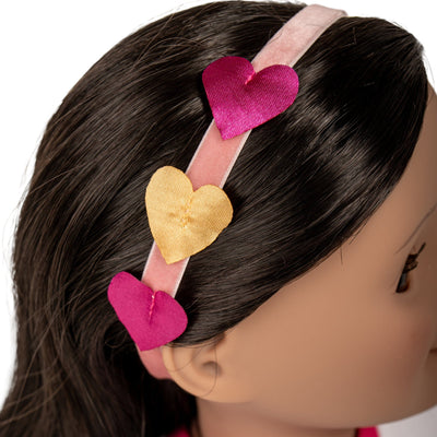 Heart details on headband for Maplelea 18" dolls in Valentine's Day heart set