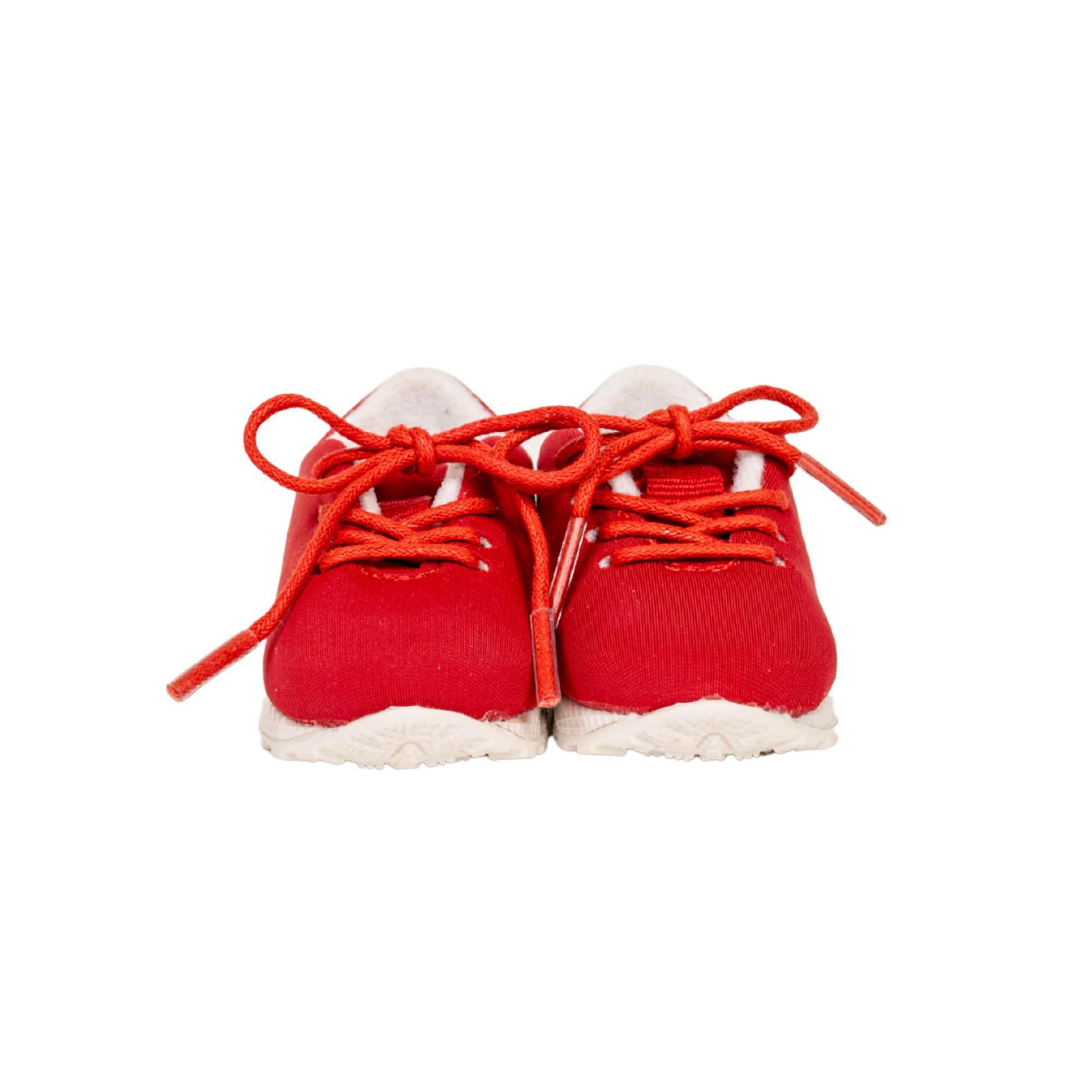 Red sneakers with white soles for 18-inch dolls.