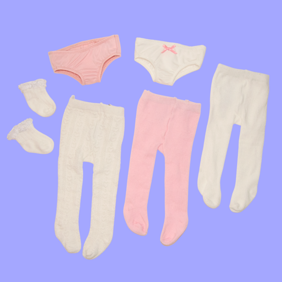 Collection of 18-inch doll underwear, leggings, and socks.