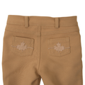 Brown pants with Maplelea leaf designs on the back pockets for 18inch dolls