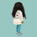 18-inch doll wearing knitted moose pattern sweater dress and blue tights with silver shoes.